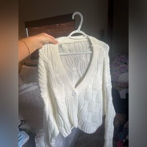 Women's White Cable Knit Sweater